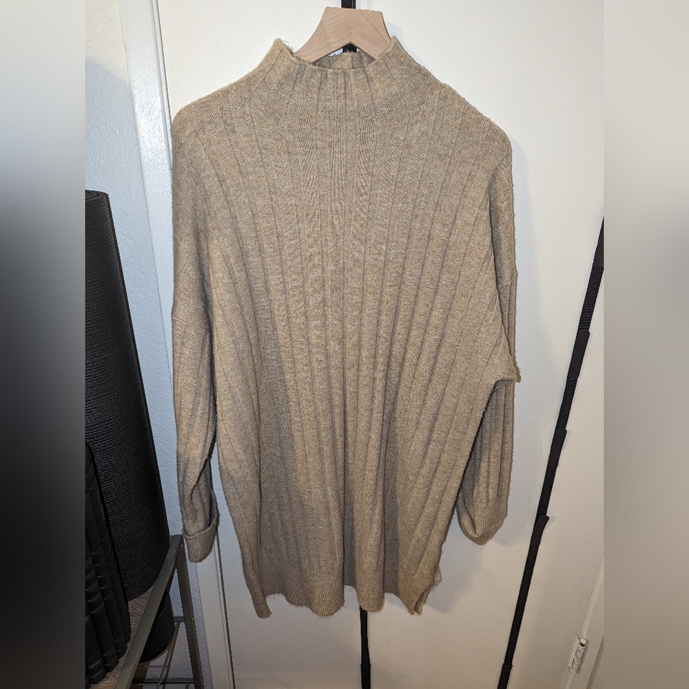 Boxy Ribbed Funnel neck long sleeved dress- Topshop